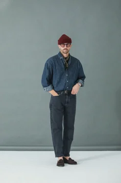 Drapeau Noir Jean Selvedge Noir Stonewash - Athletic Fit Flash Sale