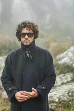 Drapeau Noir Manteau Balmaccan Laine & Cachemire Marine Clearance