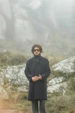 Drapeau Noir Manteau Balmaccan Laine & Cachemire Marine Clearance