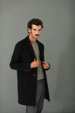 Drapeau Noir Manteau Confort Laine & Cachemire Noir Black Best