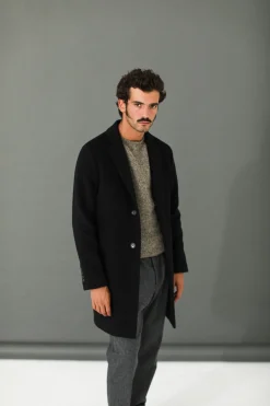 Drapeau Noir Manteau Confort Laine & Cachemire Noir Black Best