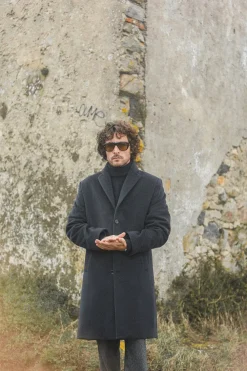 Drapeau Noir Manteau Long Laine & Cachemire Navy Discount
