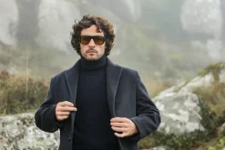 Drapeau Noir Manteau Long Laine & Cachemire Navy Discount