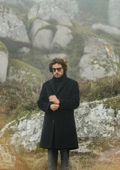 Drapeau Noir Manteau Long Laine & Cachemire Noir Black Shop