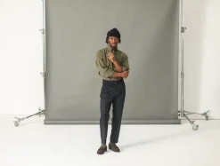 Drapeau Noir Pantalon Flanelle à double pinces - Marine Navy Hot