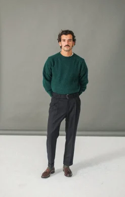 Drapeau Noir Pantalon Flanelle à double pinces - Marine Navy Hot