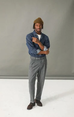 Drapeau Noir Pantalon Flanelle à Double Pince - Chevrons Gris Hot