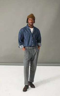 Drapeau Noir Pantalon Flanelle à Double Pince - Chevrons Gris Hot