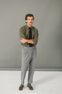 Drapeau Noir Pantalon Flanelle double pinces - Gris Clair Light Grey Cheap