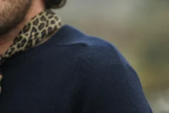 Drapeau Noir Pull Col Rond Lambswool Marine Navy New