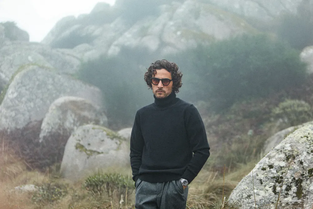 Drapeau Noir Pull Col Roulé Lambswool Noir Black New