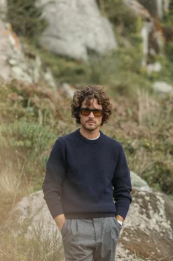 Drapeau Noir Pull Fisherman Lambswool Navy Hot