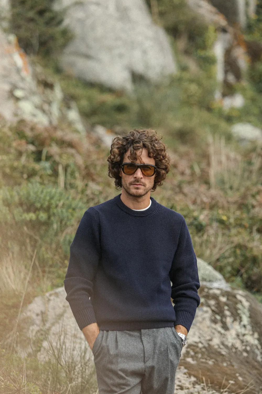 Drapeau Noir Pull Fisherman Lambswool Navy Hot
