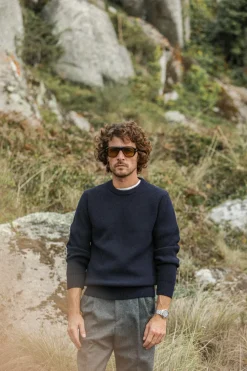 Drapeau Noir Pull Fisherman Lambswool Navy Hot