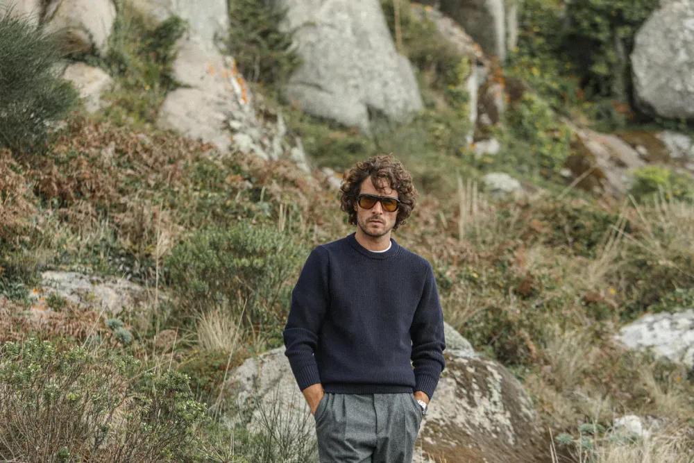 Drapeau Noir Pull Fisherman Lambswool Navy Hot