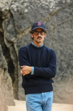 Drapeau Noir Pull Militaire Lambswool Navy Flash Sale