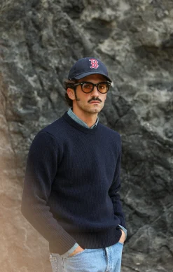 Drapeau Noir Pull Militaire Lambswool Navy Flash Sale