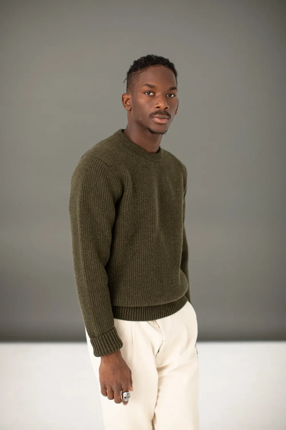 Drapeau Noir Pull Militaire Lambswool Khaki Hot