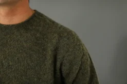 Drapeau Noir Pull Shetland "Shaggy" Khaki Loden Best Sale