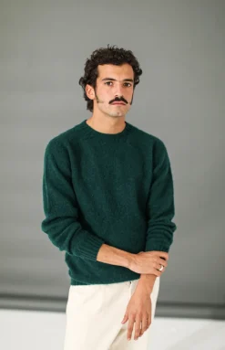 Drapeau Noir Pull Shetland "Shaggy" Vert Forêt Dark Green Fashion