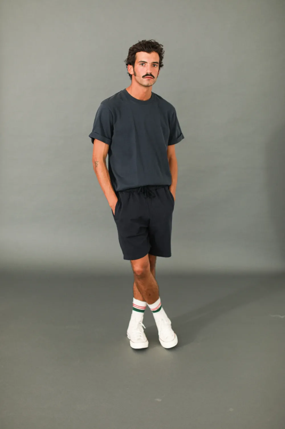 Drapeau Noir Short Molleton Vintage Marine Navy Fashion