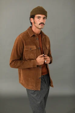Drapeau Noir Surchemise Cuir Suédé Tabac Marron New