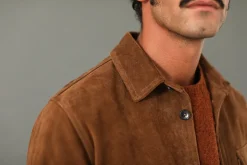 Drapeau Noir Surchemise Cuir Suédé Tabac Marron New