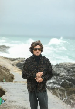Drapeau Noir Surchemise Velours Japan Paisley - New Modern Fit Navy Online