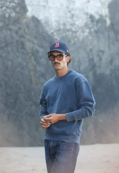 Drapeau Noir Sweatshirt Confort Acid Wash Indigo Marine Flash Sale