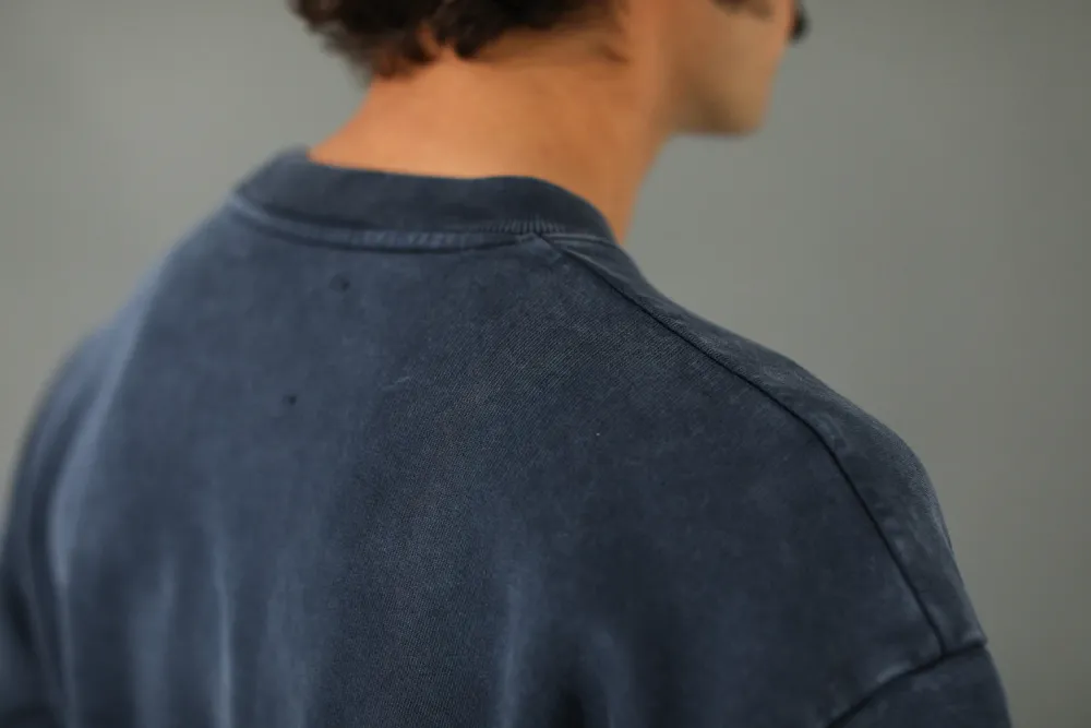 Drapeau Noir Sweatshirt Confort Acid Wash Indigo Marine Flash Sale