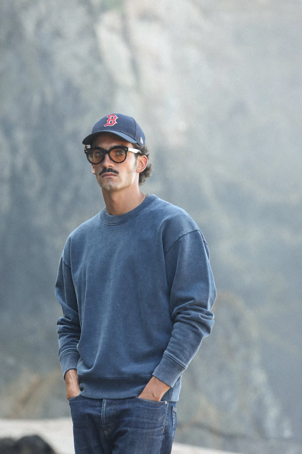 Drapeau Noir Sweatshirt Confort Acid Wash Indigo Marine Flash Sale