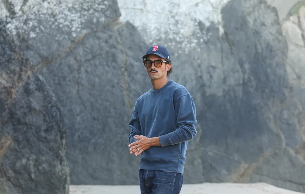 Drapeau Noir Sweatshirt Confort Acid Wash Indigo Marine Flash Sale