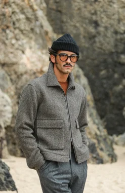 Drapeau Noir Veste Aviator Laine Chevrons Brown Sale