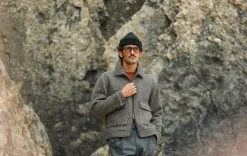 Drapeau Noir Veste Aviator Laine Chevrons Brown Sale