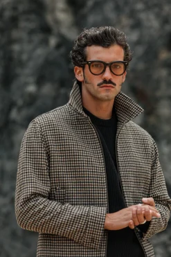 Drapeau Noir Veste Laine Pied de Poule Beige Shop