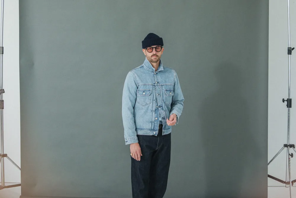 Drapeau Noir Veste "Type II" Denim Japonais Bleached Light Blue Discount