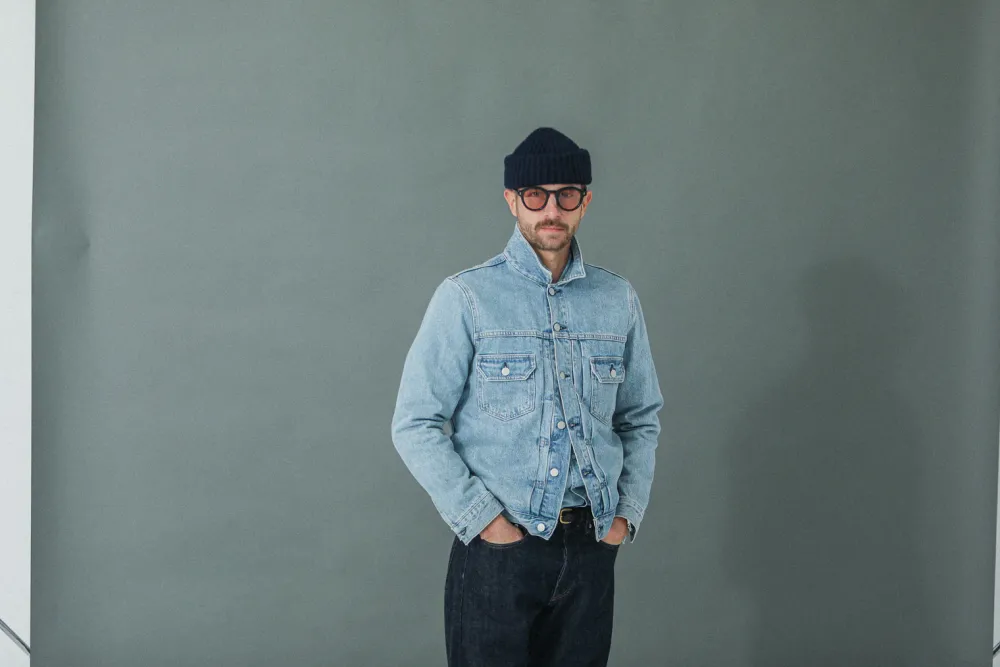 Drapeau Noir Veste "Type II" Denim Japonais Bleached Light Blue Discount