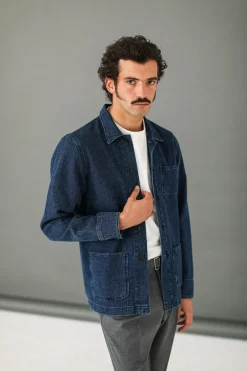 Drapeau Noir Veste Worker - Japanese Kimono Bleu Store