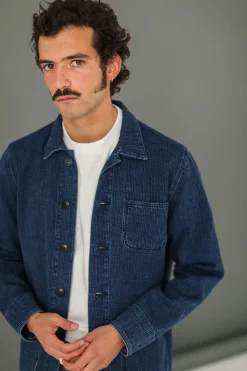 Drapeau Noir Veste Worker - Japanese Kimono Bleu Store