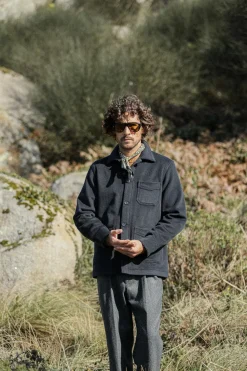 Drapeau Noir Veste Worker Laine & Cachemire Navy Clearance