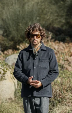 Drapeau Noir Veste Worker Laine & Cachemire Navy Clearance